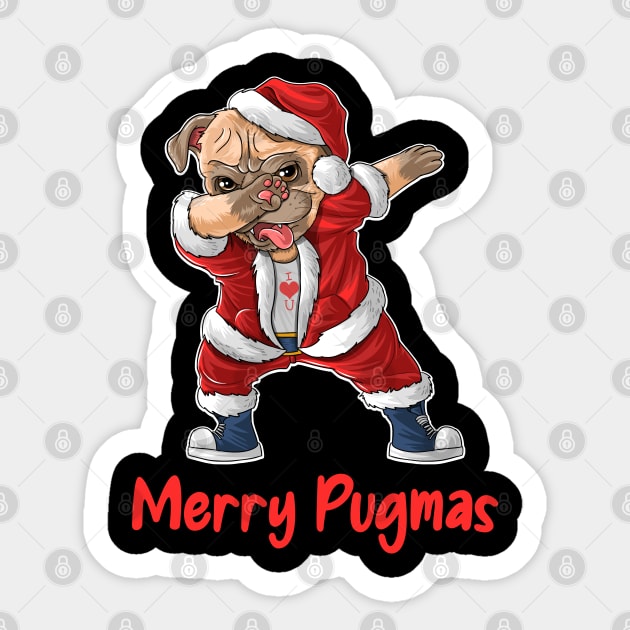 Christmas Dabbing Pug Merry Pugmas Sticker by DragonTees